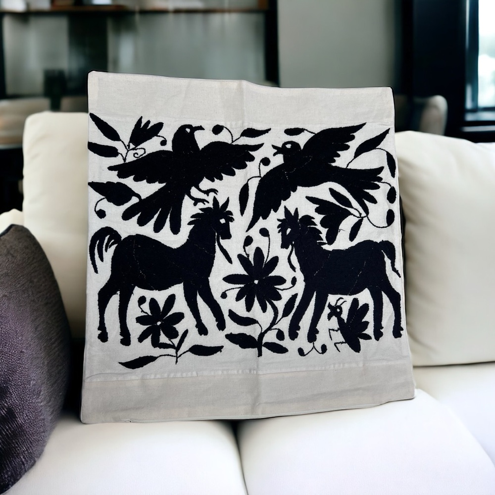 Authentic Otomi Handwoven Black and White Pillow Cover